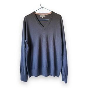 Brooks Brothers Sweater Mens Large Navy Wool V-Neck Fine Italian Yarn Gof​